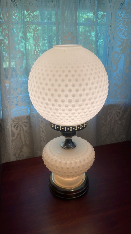 Hobnail Milk Glass Lamp