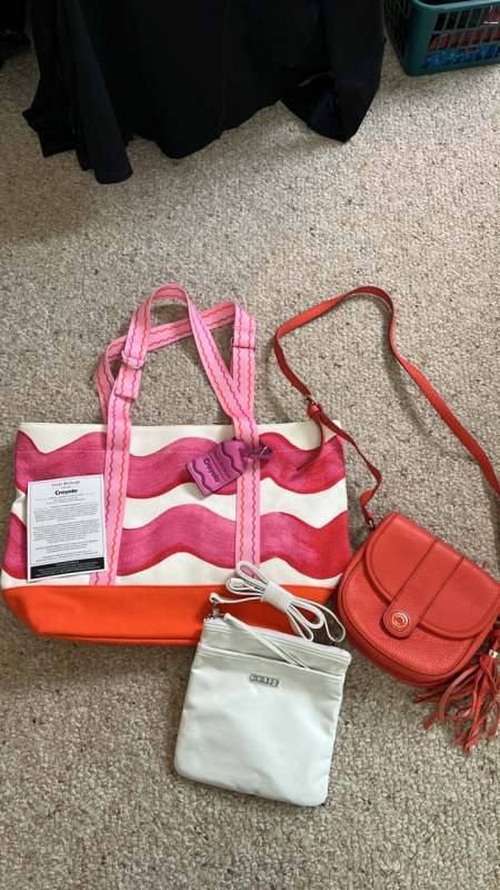 Isaac Mizrahi Canvas Tote, Leather Crossbody Bag and Mally Crossbody Bag