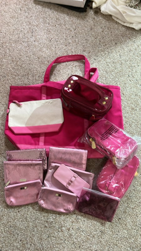 Pink Canvas Tote with Assorted Travel Bags