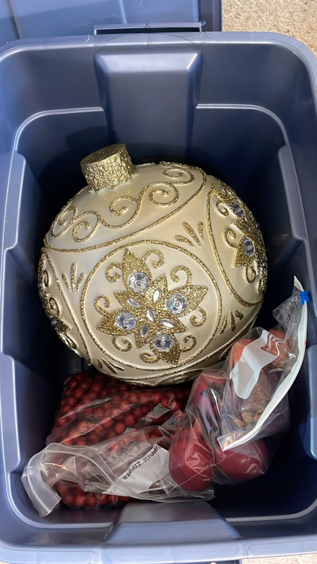 Huge Ornament, Garland, Christmas Themed Candles and Christmas Containers