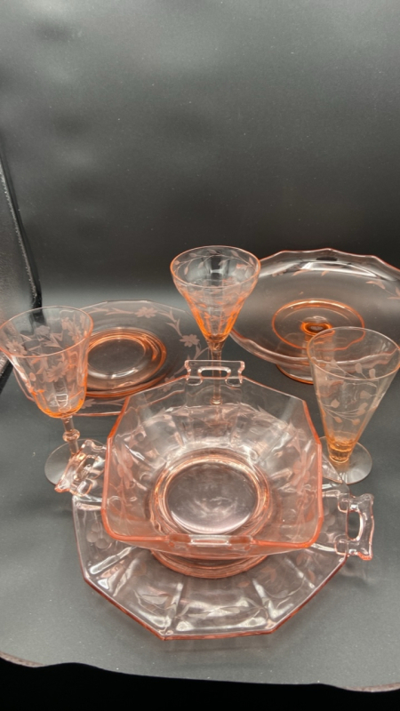 Pink Depression Glass w/ Serving Dishes