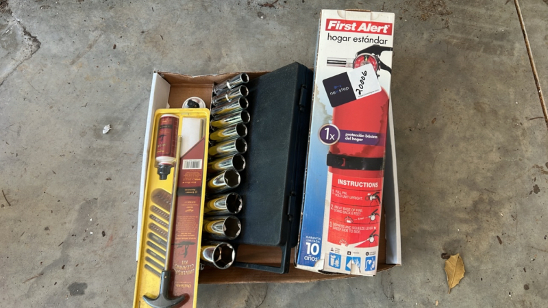 Misc. Sockets, Universal Cleaning Kit and First Alert Fire Extinguisher