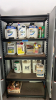 Assorted Household Chemicals and Metal Shelving Unit