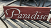 Outdoor Bench w/ "Paradise Found" Wooden Signs - 2