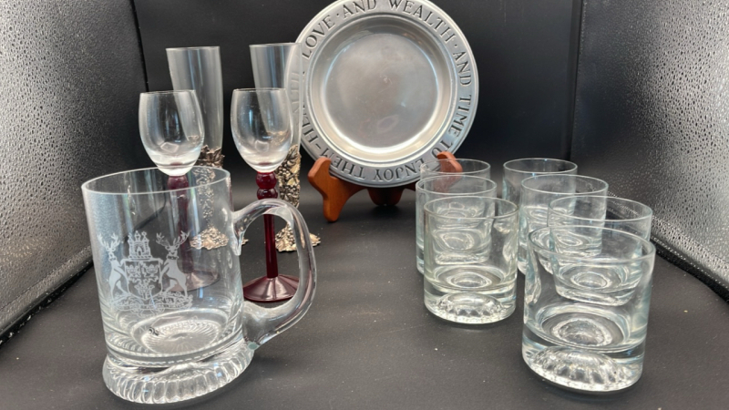 Barware and Pewter Plate
