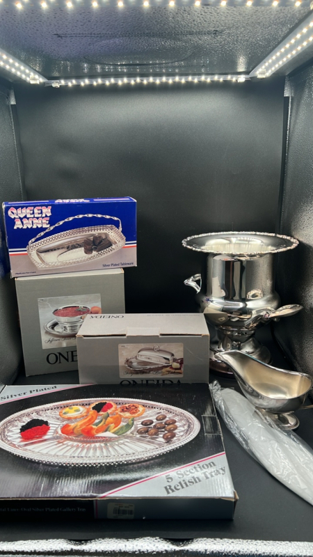 Oneida Serving Items and Assorted Silver Plated Pieces