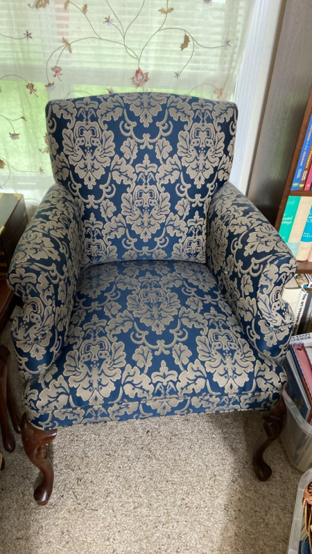 Chippendale Style Blue and Cream Arm Chair