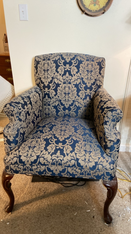 Chippendale Style Blue and Cream Arm Chair