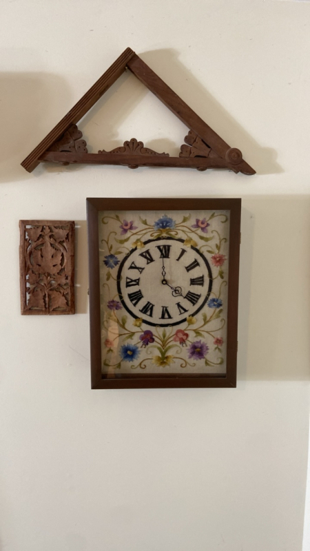Vintage Floral Needlepoint Clock and Wall Decor