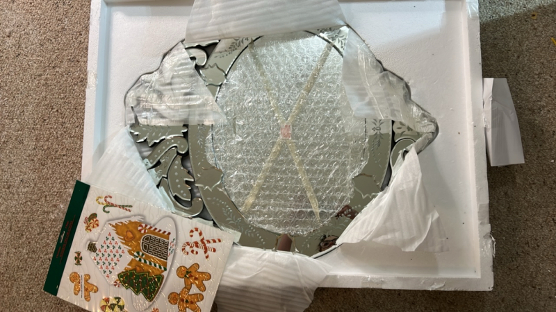 Mirror in box w/ Christmas Window Stickers
