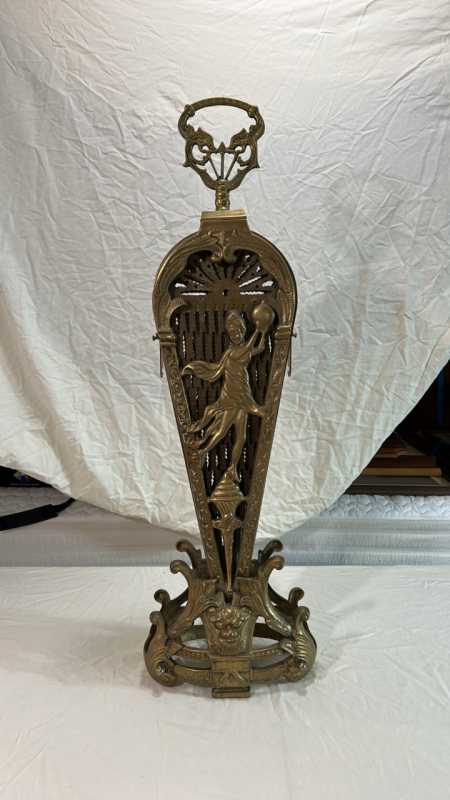 Vintage Brass Italian Figure Peacock Fan Fireplace Screen