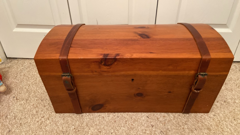 Wooden Chest w/ Leather Straps