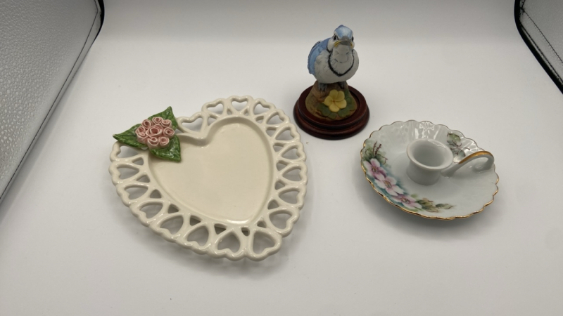 Blue Jay Candle Holder & Heart Shape Tray
