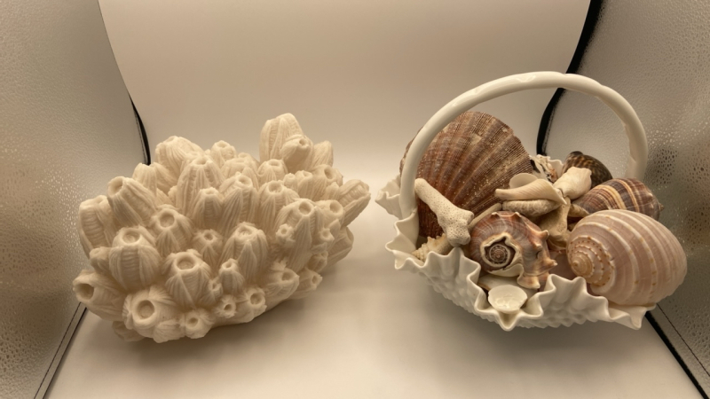 Fenton Hobnail Milk Glass Basket & Seashell Decor