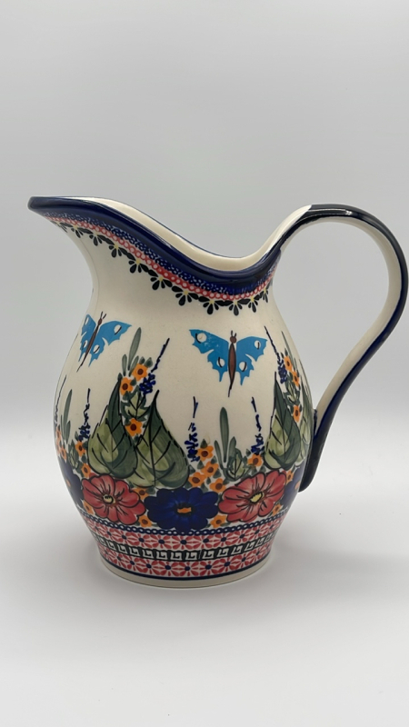 Polish Pottery Blue Rose Pitcher