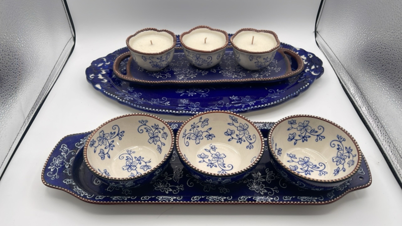 Floral Lace Platter, Candles & Serving Tray w/ Bowls