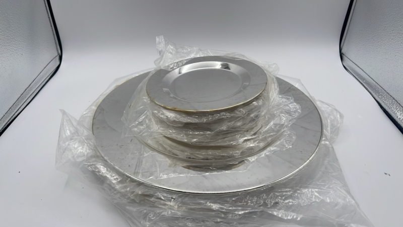 Silver Chargers Saucers and Accessories