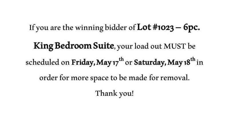 King Bedroom Suite Pickup Information
