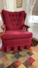 Button Tufted Back Swivel Chair in Red Upholstery