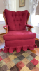 Button Tufted Back Swivel Chair in Red Upholstery - 2