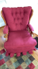 Button Tufted Back Swivel Chair in Red Upholstery - 3