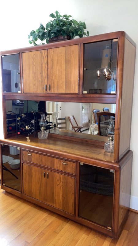Credenza and Hutch with Oil Lamps and Decor