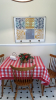 Table with Red Checkered Covering, Kitchen Decor, Decorative Window Hanger, and Chair - 13