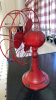 Backless Bar Stools (2), Red Metal Fan & Hanging Stoneware - 3