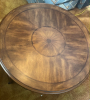 Round, Cherry Inlay, Ornate Coffee Table on Casters