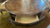 Round, Cherry Inlay, Ornate Coffee Table on Casters - 5