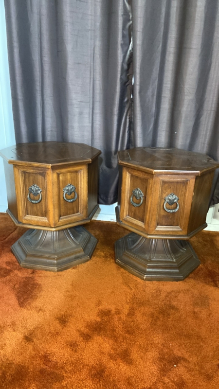 (2) Vintage MCM Octagonal Pedestal End Tables