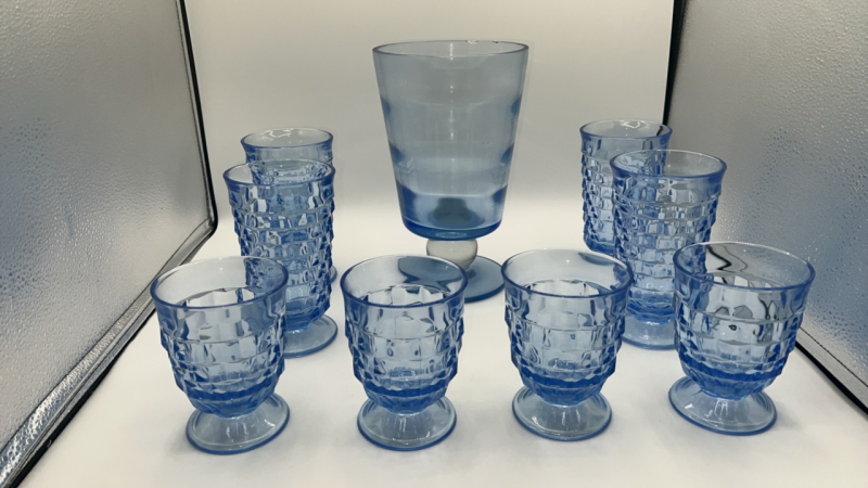 Mid Century Modern Vase Tiffin Copen Blue Crystal Ball Set