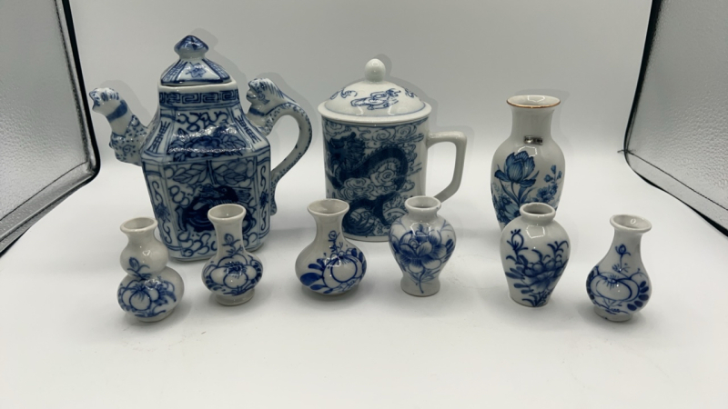 Porcelain Miniature Sake Set & Tea Pot