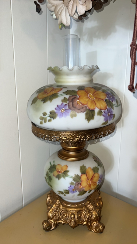 Vintage Painted Floral Hurricane Lamp