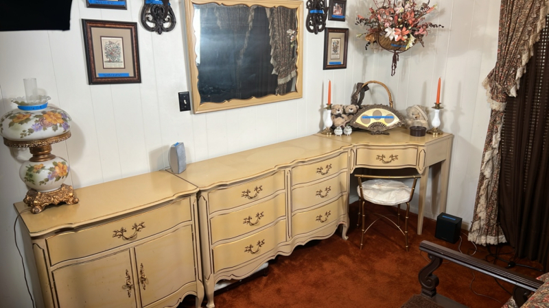 Vintage Dixie French Provincial Blond Dresser & Mirror