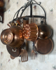 Old Dutch Half Round Pot Rack w/ Copperware Pots and Jello Molds - 2