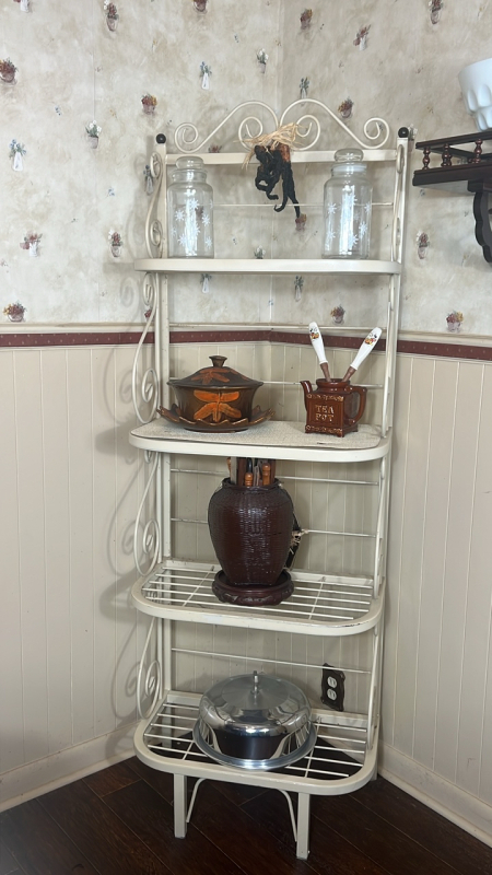 Vintage Wrought Iron Etagere w/ Contents and California Pottery tureen