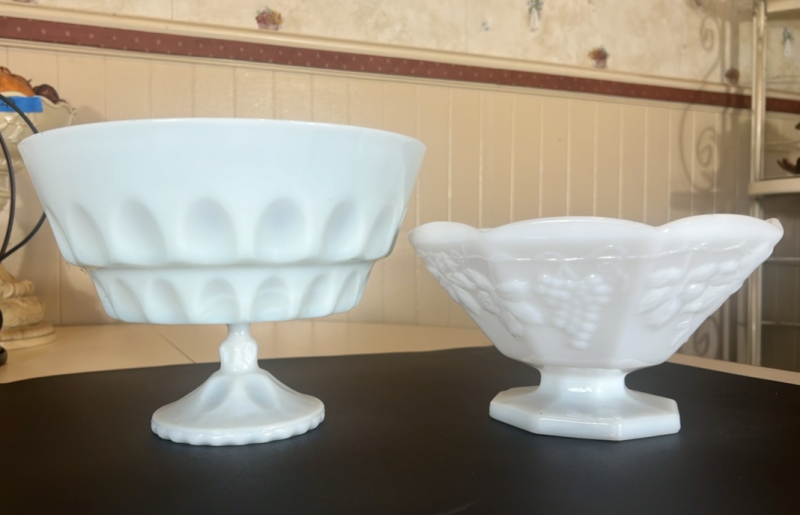 (2) Vintage Milk Glass Fruit Bowls