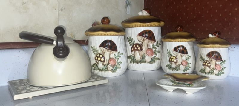 Vintage Mushroom Ceramic Jar Set w/ Tea Pot