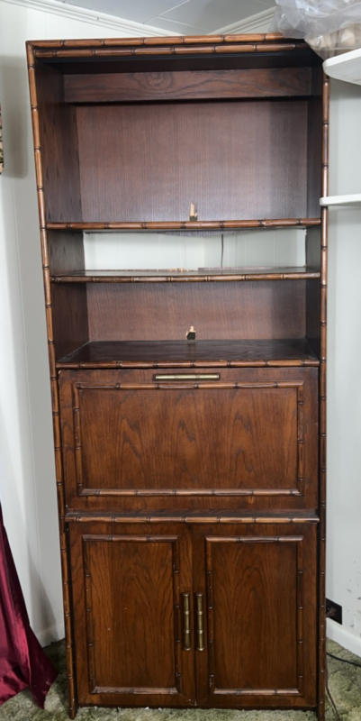 Vintage Bamboo Style Trim Cabinet & Vintage Stool