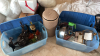 Plastic Storage Totes w/ Lamp Bases, Contents & Hamper