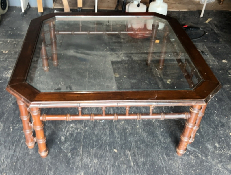 Glass Inlay Coffee Table Bamboo Style Legs