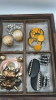 Hat Pins, Black and Gold Cameo, Assorted Ladies Costume Jewelry & Compartment Box - 5