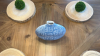 Wood Slab Place Setting w/ Orb Greenery & Blue-White Basket Weave Vase - 6