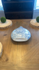 Wood Slab Place Setting w/ Orb Greenery & Blue-White Basket Weave Vase - 7