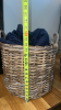 Wicker blanket basket w/ blankets (2) & blue and white ottoman poof - 11
