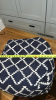 Wicker blanket basket w/ blankets (2) & blue and white ottoman poof - 13