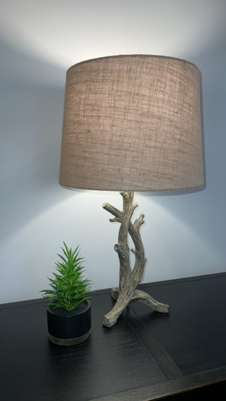Ceramic Wood Style Table Lamp w/ Shade & Artificial Succulent