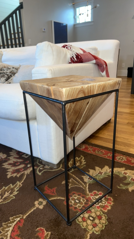 Inverted Pyramid Natural Wood Side Table