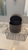 Metal Basket, Brown Circular Storage Bin & Glass Jar w/ Lid
